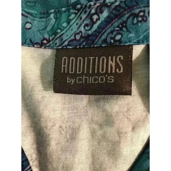 Chico's Addition Artsy Floral Jacket Pockets Sz 2 Large Deep Sky Blue L/S - Picture 6 of 7